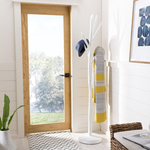 Safavieh Walter 70-Inch Tree Branch Coat And Hat Rack – Modern Teak Wood Storage For Stylish Entryways White HAC4000C