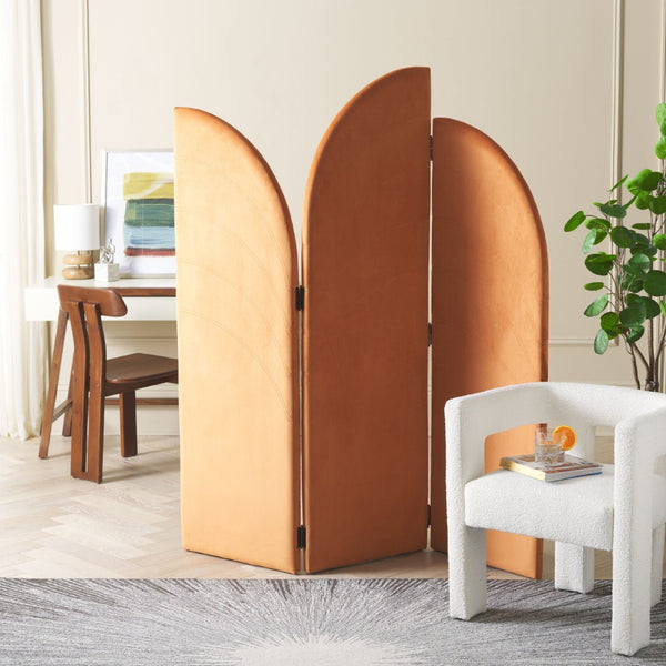 Safavieh Celestino Plush Velvet Tri-Fold Room Screen - Stylish Orange Divider & Elegant Accent For Any Space HAC4500A