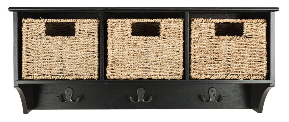Safavieh Finley Stylish 3-Basket Wall Rack For Efficient Storage In Kitchens, Bathrooms, And Entryways Black HAC5700A