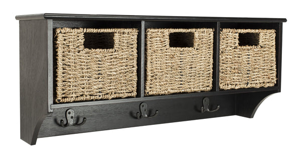Safavieh Finley Stylish 3-Basket Wall Rack For Efficient Storage In Kitchens, Bathrooms, And Entryways Black HAC5700A