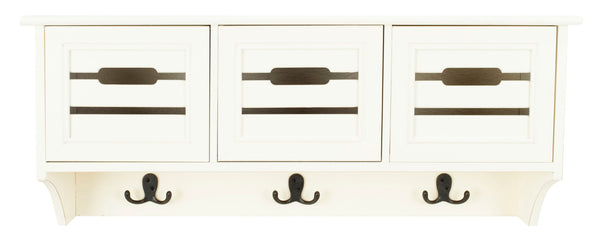 Safavieh Leon Wall-Mounted 3-Drawer Rack With Hooks – Stylish Storage Solution For Entryway & Kitchen White HAC5701C