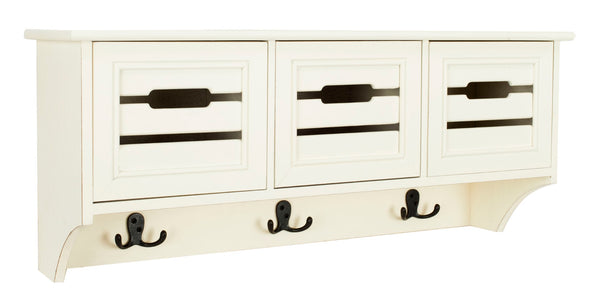 Safavieh Leon Wall-Mounted 3-Drawer Rack With Hooks – Stylish Storage Solution For Entryway & Kitchen White HAC5701C