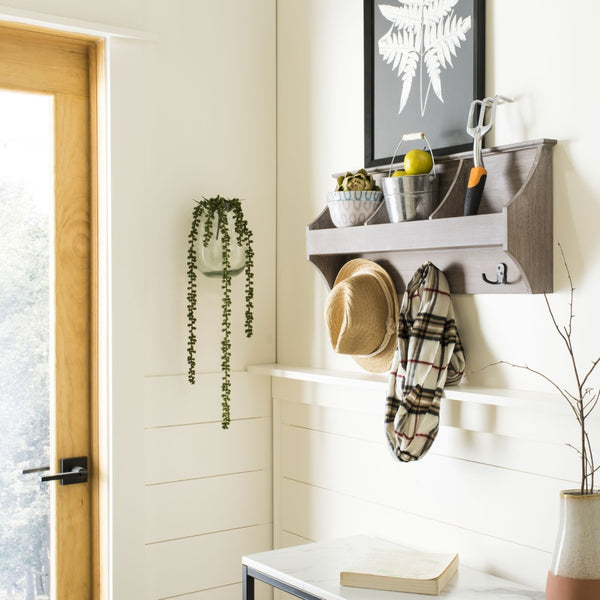 Safavieh Darcey Elegant Wall Rack - Stylish Entryway Storage Solution With Hooks For Coats And Essentials Vintage White HAC5702B