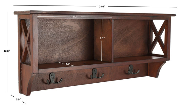 Safavieh Freya Stylish Hanging Storage Wall Rack With Double Hooks For Organized Entryways And Mudrooms Cherry HAC5703A