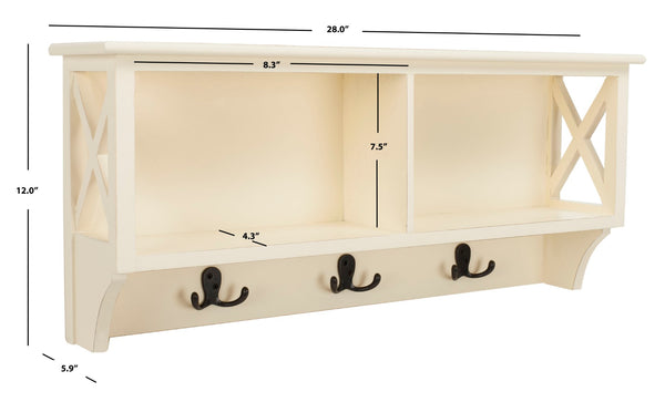 Safavieh Freya Stylish Hanging Storage Wall Rack With Double Hooks For Organized Entryways And Mudrooms White HAC5703C