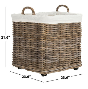 Safavieh Amari Rattan Square Baskets On Wheels - Stylish Storage Solution For Laundry, Pantry & More! HAC6000A