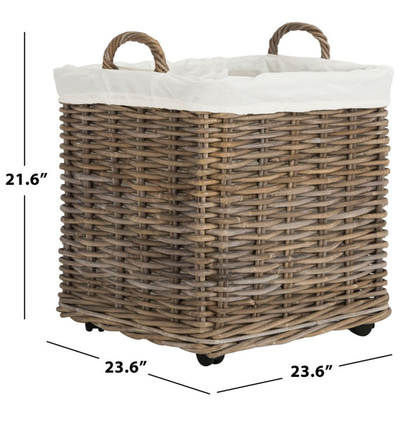 Safavieh Amari Rattan Square Baskets On Wheels - Stylish Storage Solution For Laundry, Pantry & More! HAC6000A