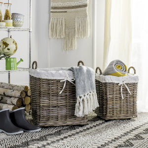 Safavieh Amari Rattan Square Baskets On Wheels - Stylish Storage Solution For Laundry, Pantry & More! HAC6000A
