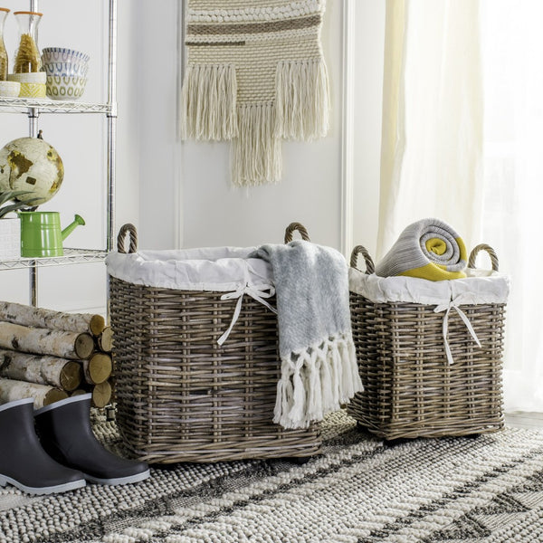 Safavieh Amari Rattan Square Baskets On Wheels - Stylish Storage Solution For Laundry, Pantry & More! HAC6000A