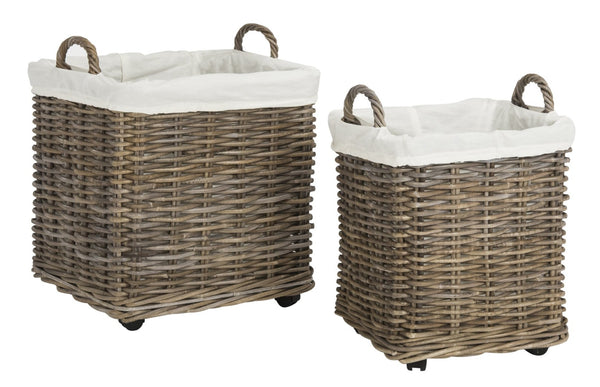 Safavieh Amari Rattan Square Baskets On Wheels - Stylish Storage Solution For Laundry, Pantry & More! HAC6000A