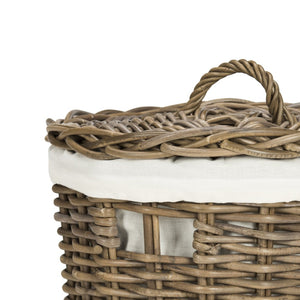 Safavieh Millen Rattan Round Laundry Basket Set Of 2 - Elegant, Breathable Storage With Lids & Liners HAC6001A