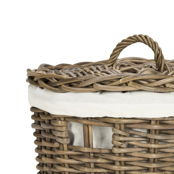 Safavieh Millen Rattan Round Laundry Basket Set Of 2 - Elegant, Breathable Storage With Lids & Liners HAC6001A