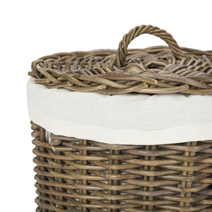 Safavieh Millen Rattan Round Laundry Basket Set Of 2 - Elegant, Breathable Storage With Lids & Liners HAC6001A