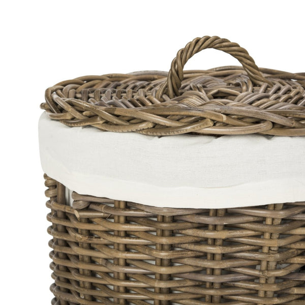 Safavieh Millen Rattan Round Laundry Basket Set Of 2 - Elegant, Breathable Storage With Lids & Liners HAC6001A