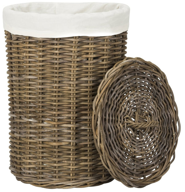 Safavieh Millen Rattan Round Laundry Basket Set Of 2 - Elegant, Breathable Storage With Lids & Liners HAC6001A
