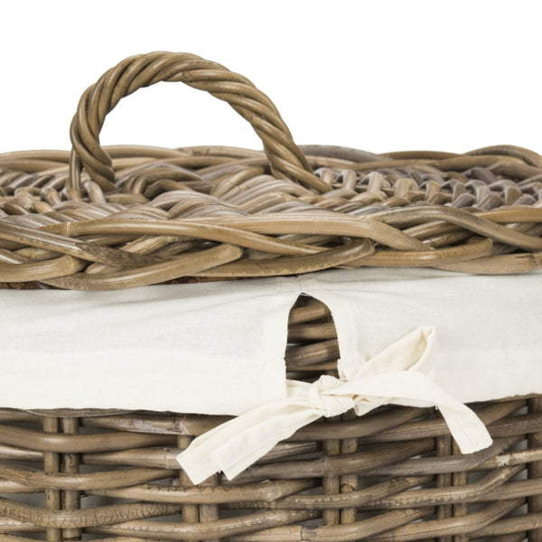 Safavieh Millen Rattan Round Laundry Basket Set Of 2 - Elegant, Breathable Storage With Lids & Liners HAC6001A
