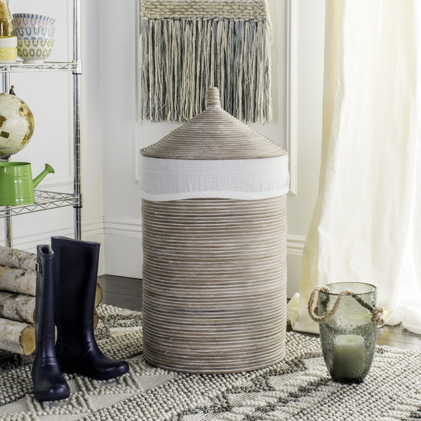 Safavieh Wellington Rattan Storage Hamper - Stylish Laundry Organizer With Removable Liner For Any Space Grey HAC6501A