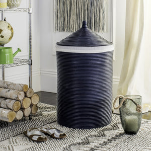 Safavieh Wellington Rattan Storage Hamper - Stylish Laundry Organizer With Removable Liner For Any Space Navy HAC6501B