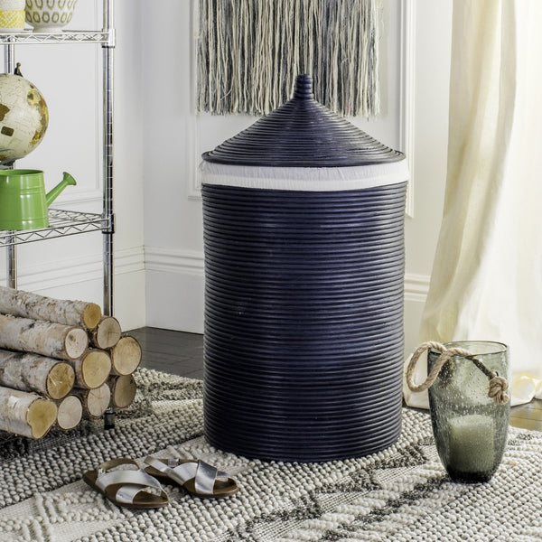 Safavieh Wellington Rattan Storage Hamper - Stylish Laundry Organizer With Removable Liner For Any Space Navy HAC6501B