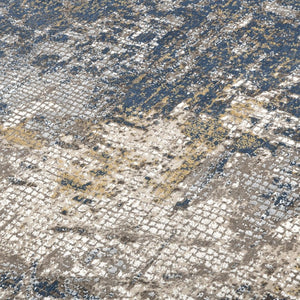 Amer Rugs Hamilton Contemporary Power-loom Area Rug - Plush Soft Design, Durable Artistry For Modern Spaces Beige,Indigo Viscose, Polyester Ham10203