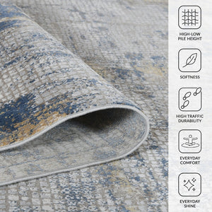 Amer Rugs Hamilton Contemporary Power-loom Area Rug - Plush Soft Design, Durable Artistry For Modern Spaces Beige,Indigo Viscose, Polyester Ham10203