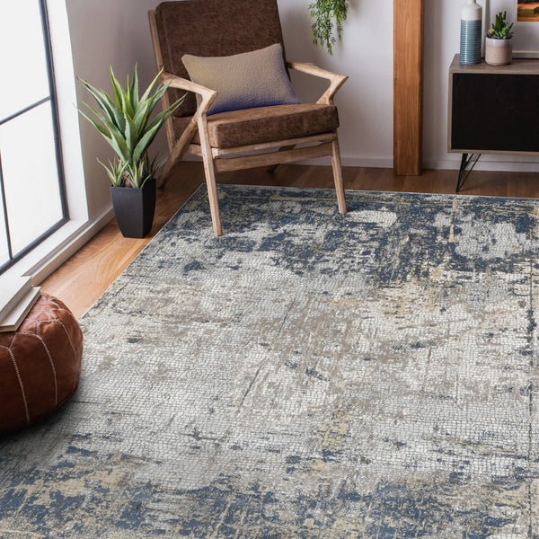 Amer Rugs Hamilton Contemporary Power-loom Area Rug - Plush Soft Design, Durable Artistry For Modern Spaces Beige,Indigo Viscose, Polyester Ham10203