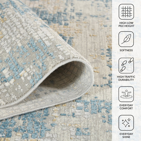 Amer Rugs Hamilton Contemporary Power-loom Area Rug - Plush Soft Design, Durable Artistry For Modern Spaces Ivory,Blue Viscose, Polyester Ham20203