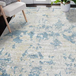 Amer Rugs Hamilton Contemporary Power-loom Area Rug - Plush Soft Design, Durable Artistry For Modern Spaces Ivory,Blue Viscose, Polyester Ham20203