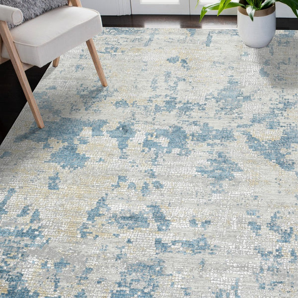 Amer Rugs Hamilton Contemporary Power-loom Area Rug - Plush Soft Design, Durable Artistry For Modern Spaces Ivory,Blue Viscose, Polyester Ham20203