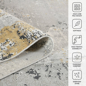 Amer Rugs Hamilton Contemporary Power-loom Area Rug - Plush Soft Design, Durable Artistry For Modern Spaces Gray,Gold Viscose, Polyester Ham50203