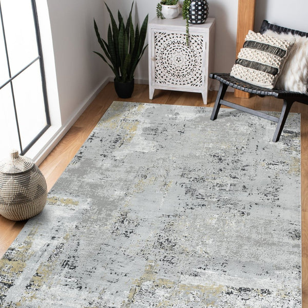 Amer Rugs Hamilton Contemporary Power-loom Area Rug - Plush Soft Design, Durable Artistry For Modern Spaces Gray,Gold Viscose, Polyester Ham50203