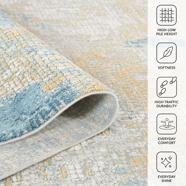 Amer Rugs Hamilton Contemporary Power-loom Area Rug - Plush Soft Design, Durable Artistry For Modern Spaces Gold,Blue Viscose, Polyester Ham60203