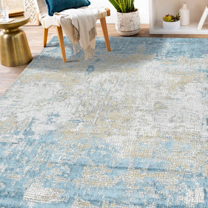 Amer Rugs Hamilton Contemporary Power-loom Area Rug - Plush Soft Design, Durable Artistry For Modern Spaces Gold,Blue Viscose, Polyester Ham60203