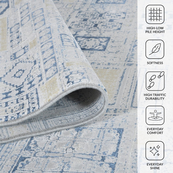 Amer Rugs Hamilton Modern Aztec Power-loom Area Rug - Luxurious Plush Design For Stylish Home Décor Ivory,Gold Viscose, Polyester Ham70203