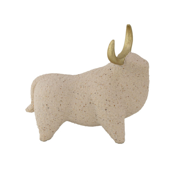 Zeugma Happy Bull Small Figurine - Elegant Sand Finish With Gold Leaf, 9.5" Width, Perfect Home Decor Accent!   Cf1220453