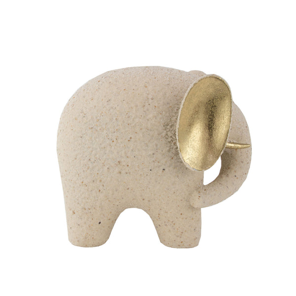 Zeugma Happy Elephant Decorative Statue - Sand Finish With Gold Leaf Accents For Home Décor, 8.5" Width   Cf1230001