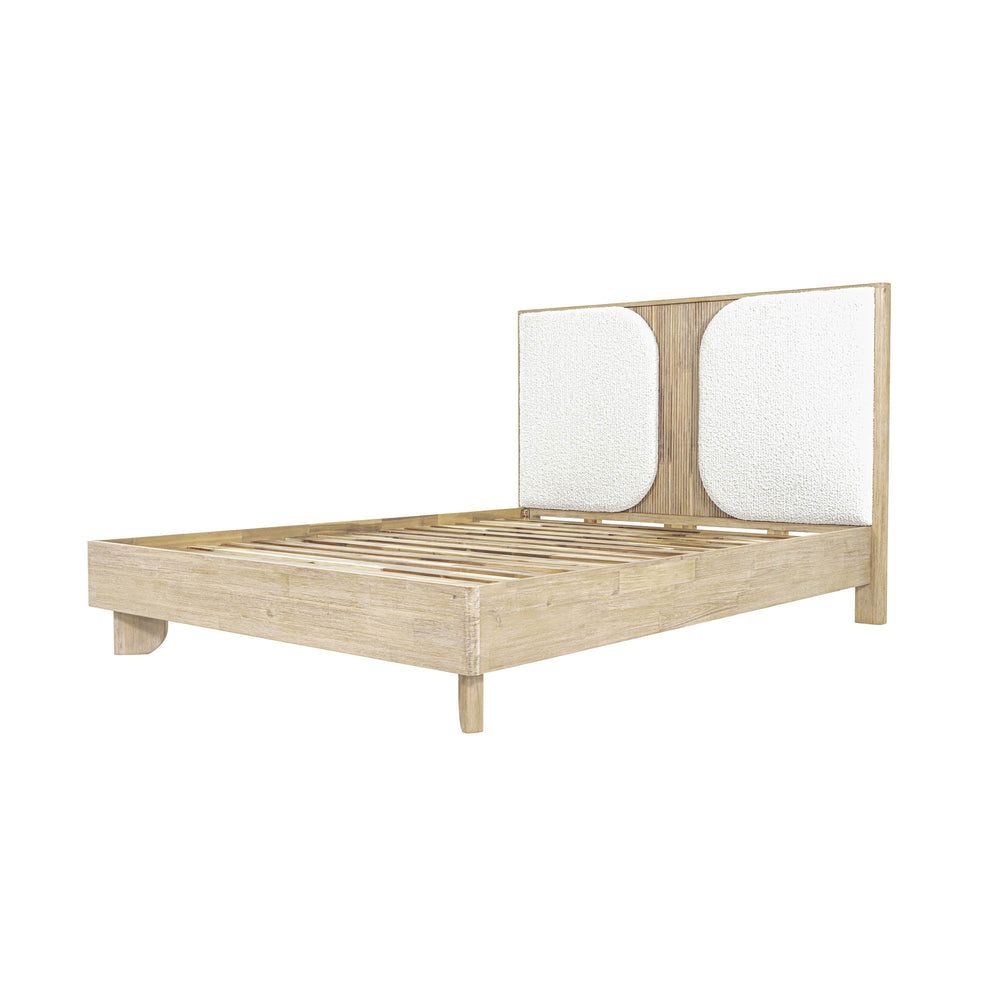 Lh Imports Haru Queen Bed – Elegant Solid Acacia Wood With Unique Headboard & Boucle Texture For Stylish Decor Beige,White Acacia,95% Polyester,5% Acrylic Har001q