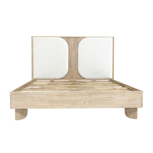 Lh Imports Haru Queen Bed – Elegant Solid Acacia Wood With Unique Headboard & Boucle Texture For Stylish Decor Beige,White Acacia,95% Polyester,5% Acrylic Har001q
