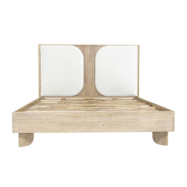 Lh Imports Haru Queen Bed – Elegant Solid Acacia Wood With Unique Headboard & Boucle Texture For Stylish Decor Beige,White Acacia,95% Polyester,5% Acrylic Har001q