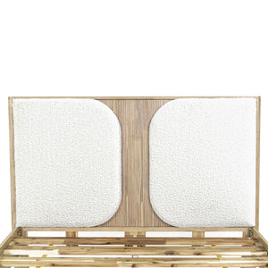 Lh Imports Haru Queen Bed – Elegant Solid Acacia Wood With Unique Headboard & Boucle Texture For Stylish Decor Beige,White Acacia,95% Polyester,5% Acrylic Har001q