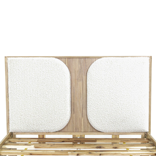 Lh Imports Haru Queen Bed – Elegant Solid Acacia Wood With Unique Headboard & Boucle Texture For Stylish Decor Beige,White Acacia,95% Polyester,5% Acrylic Har001q