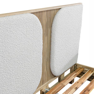 Lh Imports Haru Queen Bed – Elegant Solid Acacia Wood With Unique Headboard & Boucle Texture For Stylish Decor Beige,White Acacia,95% Polyester,5% Acrylic Har001q