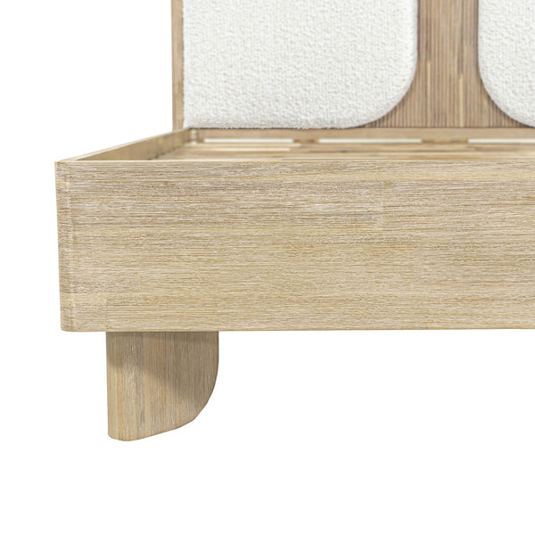 Lh Imports Haru Queen Bed – Elegant Solid Acacia Wood With Unique Headboard & Boucle Texture For Stylish Decor Beige,White Acacia,95% Polyester,5% Acrylic Har001q