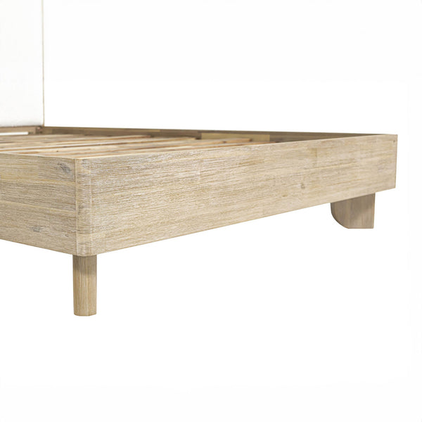 Lh Imports Haru Queen Bed – Elegant Solid Acacia Wood With Unique Headboard & Boucle Texture For Stylish Decor Beige,White Acacia,95% Polyester,5% Acrylic Har001q