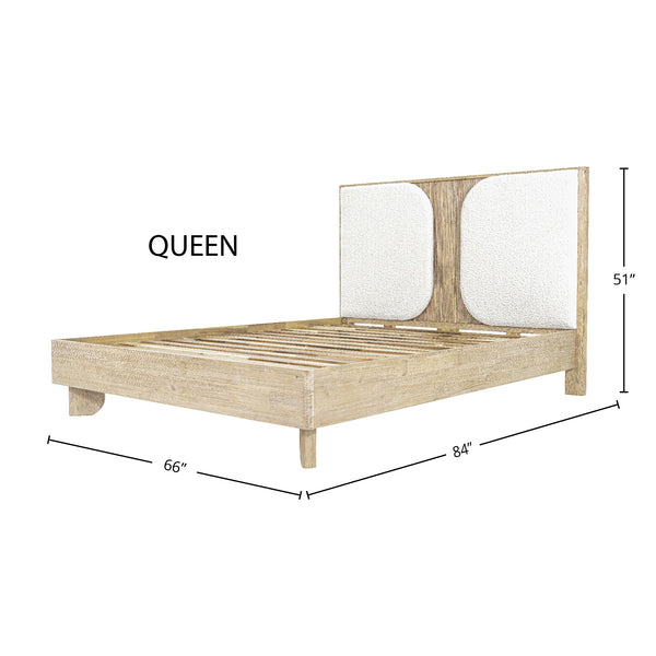 Lh Imports Haru Queen Bed – Elegant Solid Acacia Wood With Unique Headboard & Boucle Texture For Stylish Decor Beige,White Acacia,95% Polyester,5% Acrylic Har001q