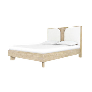 Lh Imports Haru Queen Bed – Elegant Solid Acacia Wood With Unique Headboard & Boucle Texture For Stylish Decor Beige,White Acacia,95% Polyester,5% Acrylic Har001q