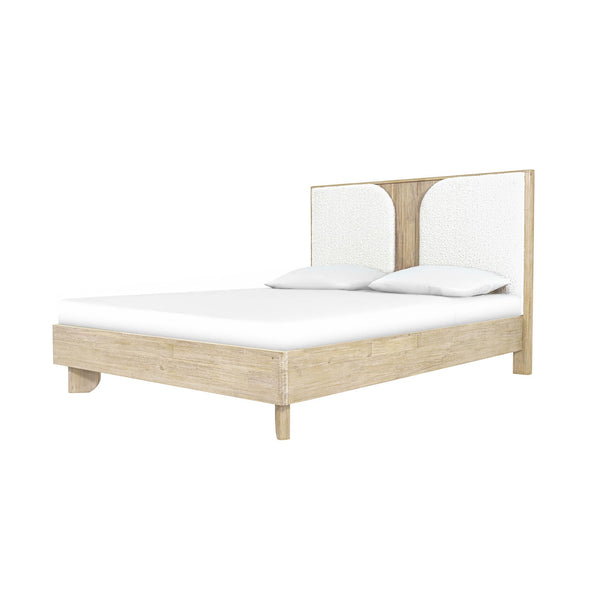 Lh Imports Haru Queen Bed – Elegant Solid Acacia Wood With Unique Headboard & Boucle Texture For Stylish Decor Beige,White Acacia,95% Polyester,5% Acrylic Har001q