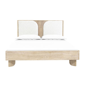 Lh Imports Haru Queen Bed – Elegant Solid Acacia Wood With Unique Headboard & Boucle Texture For Stylish Decor Beige,White Acacia,95% Polyester,5% Acrylic Har001q