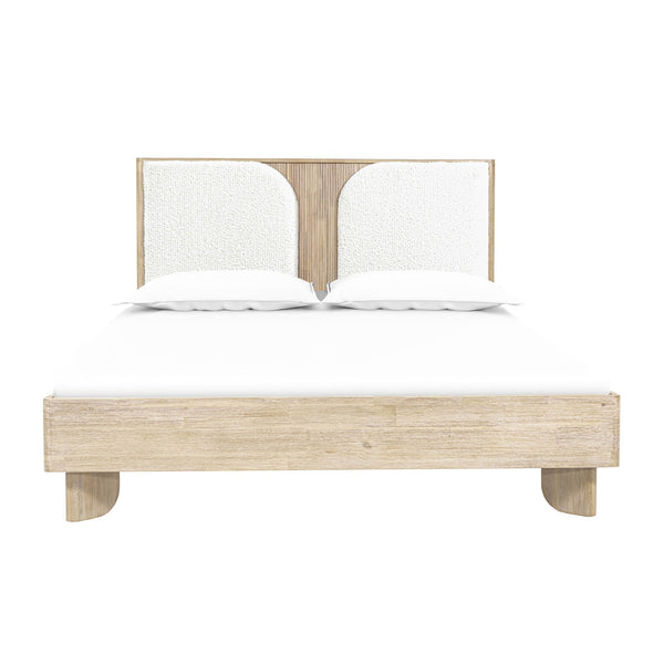 Lh Imports Haru Queen Bed – Elegant Solid Acacia Wood With Unique Headboard & Boucle Texture For Stylish Decor Beige,White Acacia,95% Polyester,5% Acrylic Har001q