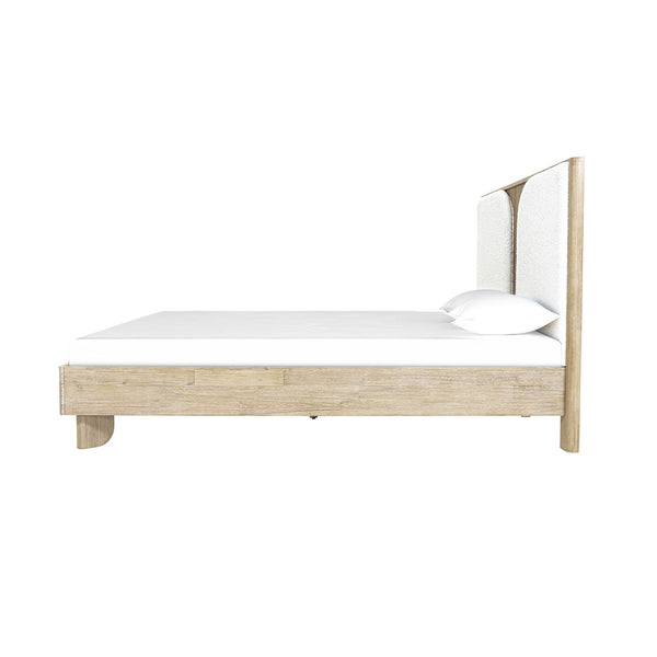Lh Imports Haru Queen Bed – Elegant Solid Acacia Wood With Unique Headboard & Boucle Texture For Stylish Decor Beige,White Acacia,95% Polyester,5% Acrylic Har001q